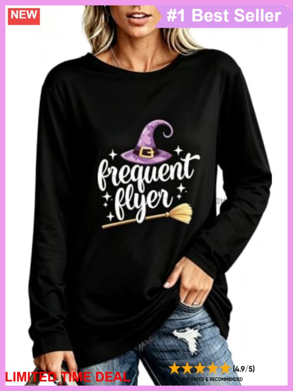Halloween Witch Graphic Long Sleeve Striped Tunic Top Women Fall